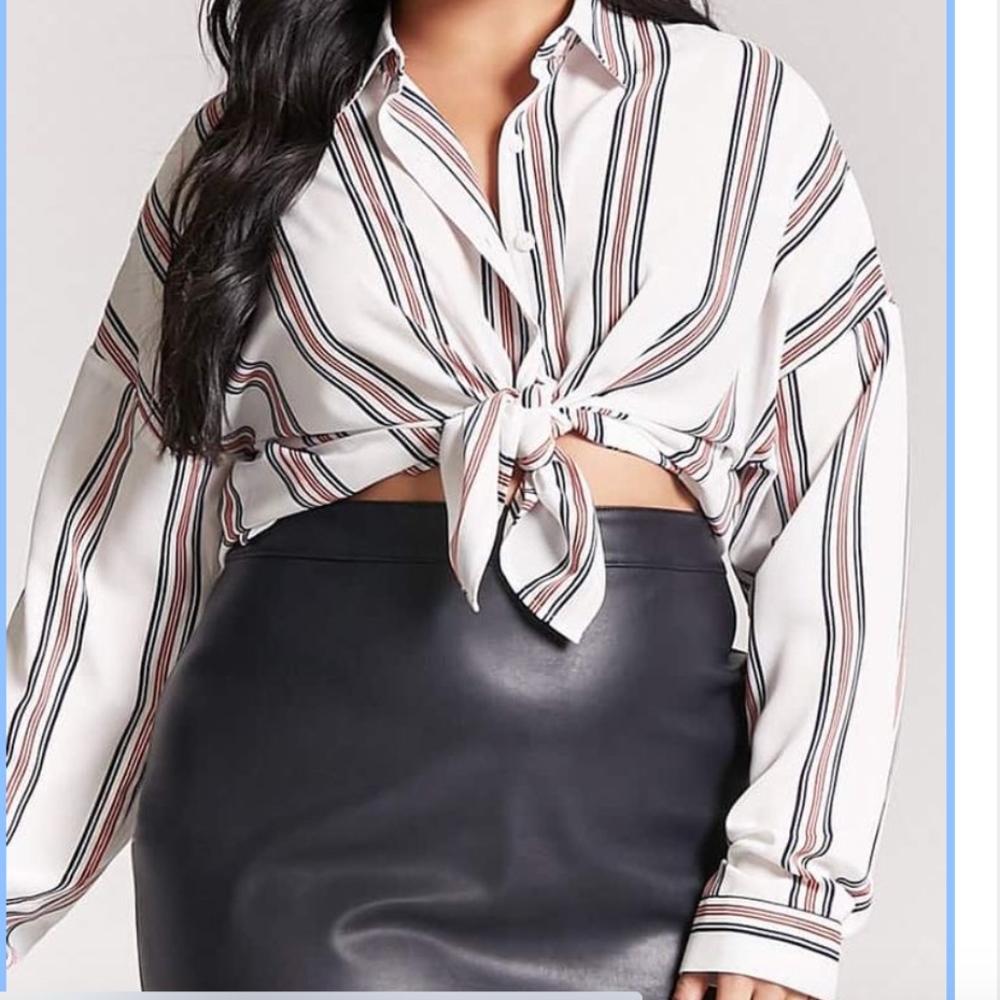 Forever 21 Striped High Low Button Up Shirt